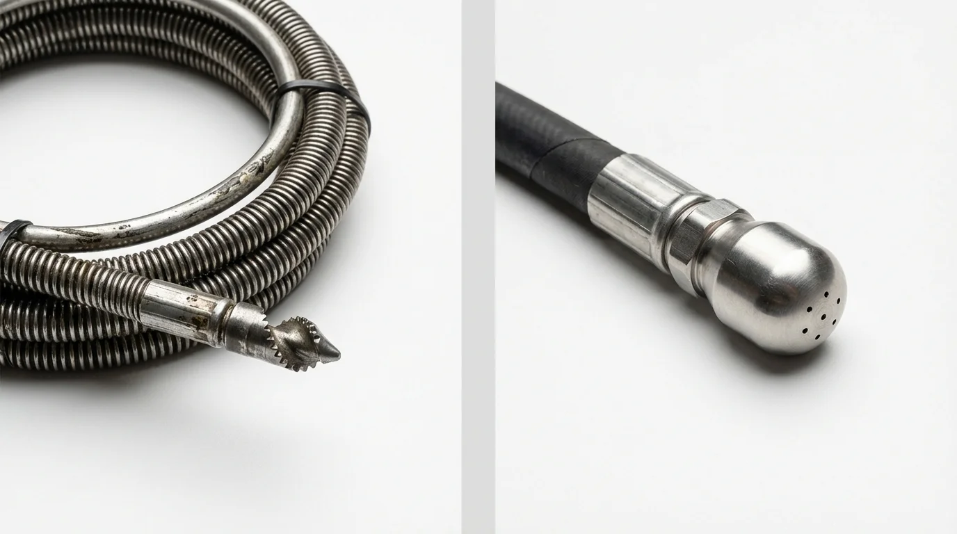 Drain snake cable and hydro jetting nozzle used for drain cleaning in Eden Valley, MN