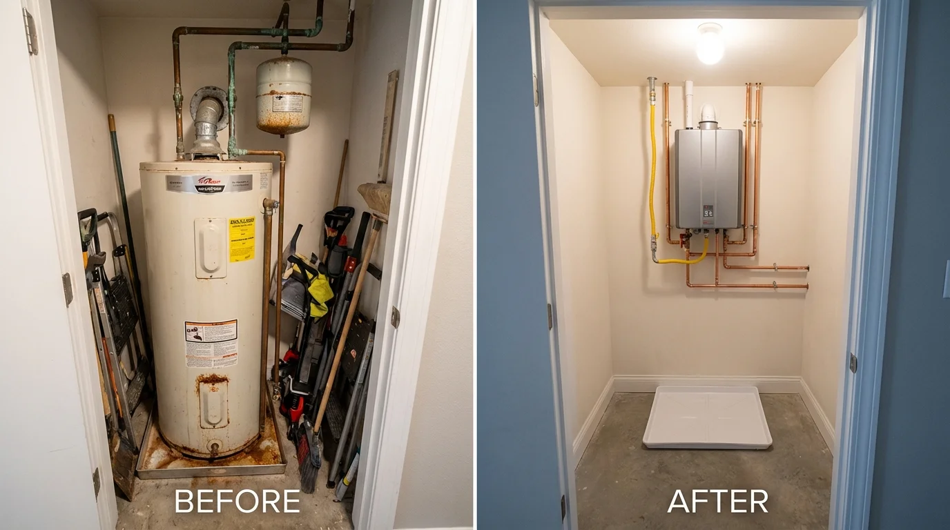 Tank water heater versus wall-mounted tankless unit comparison for Eden Valley, MN homeowners