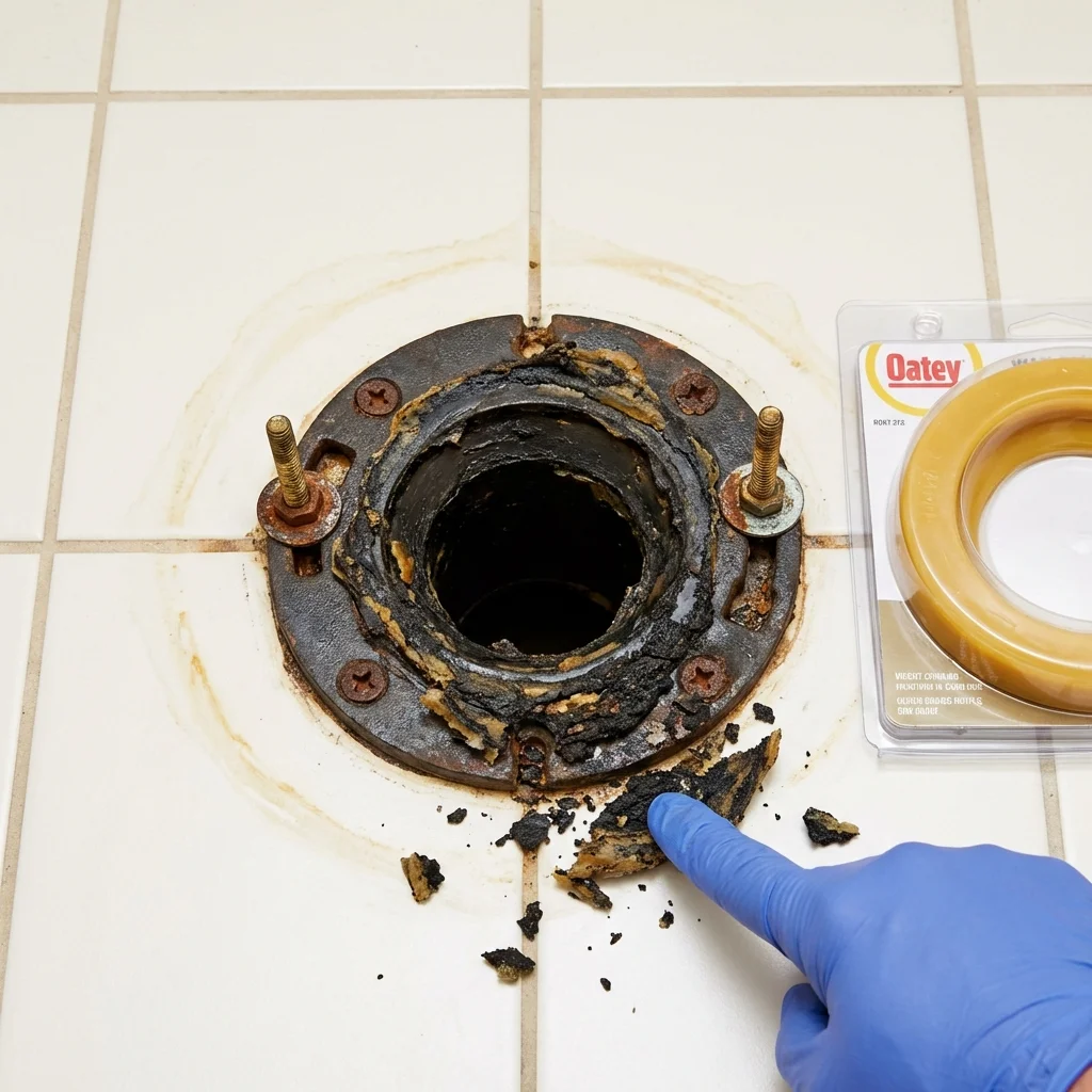 Failed wax ring showing water seepage at the base of a toilet in a Eden Valley, MN home
