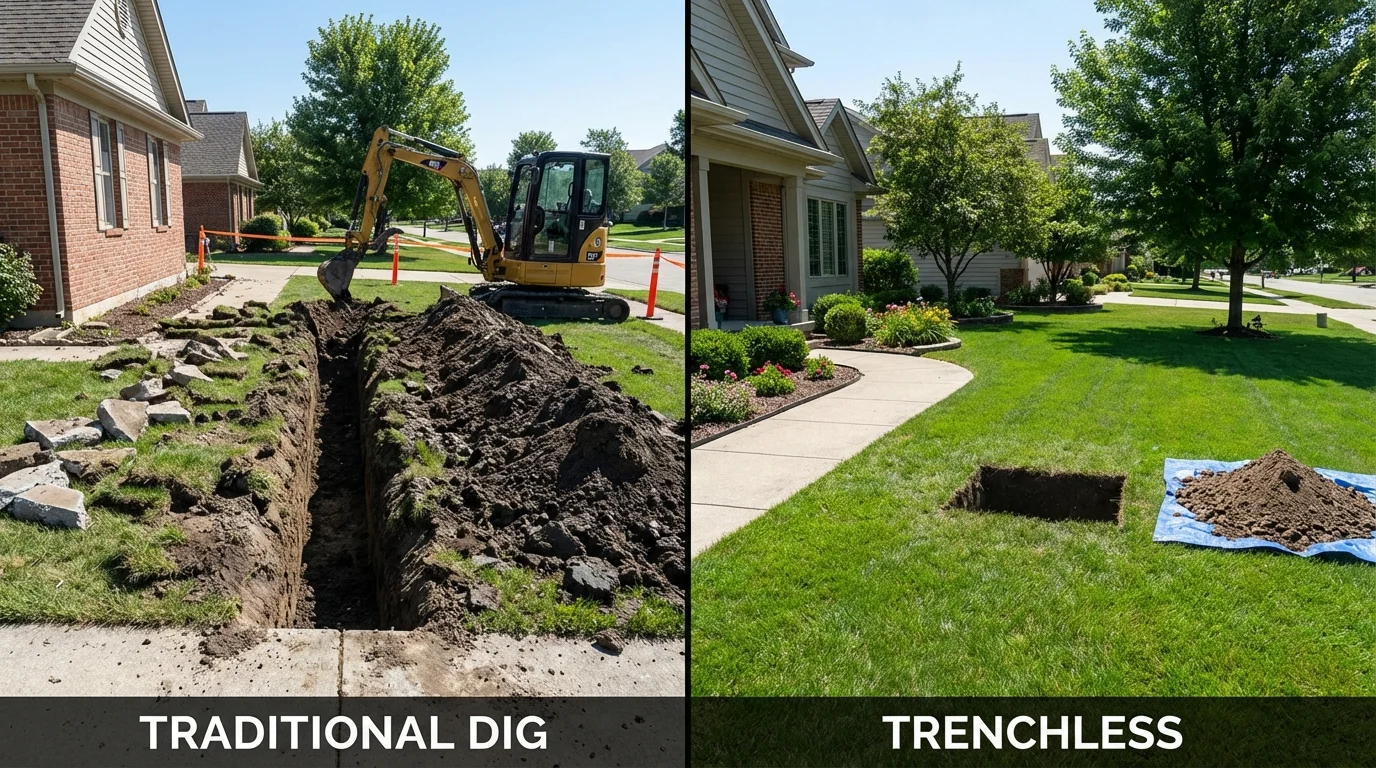 Trenchless sewer repair with minimal yard damage versus traditional excavation in Eden Valley, MN